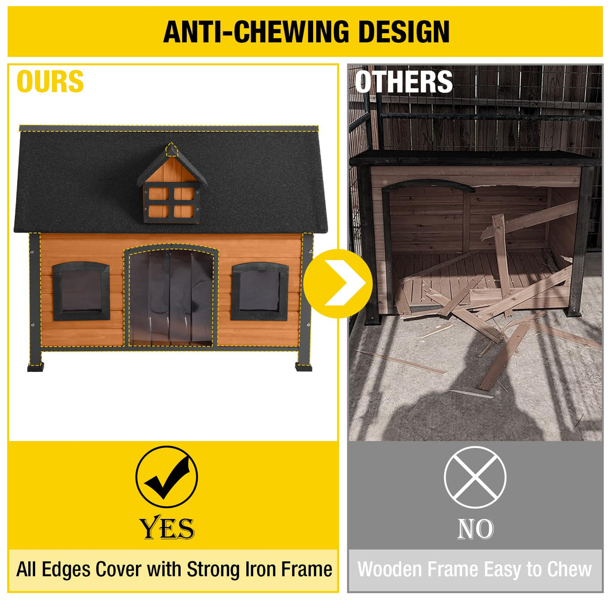 Aivituvin Large Dog House Anti-Chewing Metal Frame Design Insulated Wooden Dog Kennel with Unique Design Roof, Weatherproof Dog House for Outdoor Aivituvin
