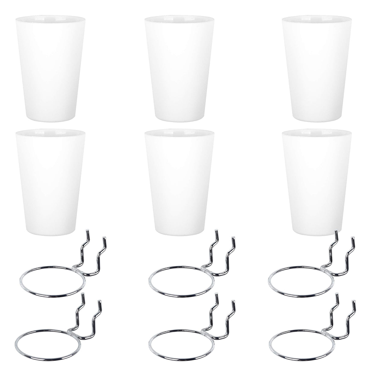 Kuhome 6 Sets Pegboard Hooks with Pegboard Cups, Ring Style Pegboard Bins with Rings, Pegboard Cup Holder Accessories for Organizing Storage (White) Kuhome