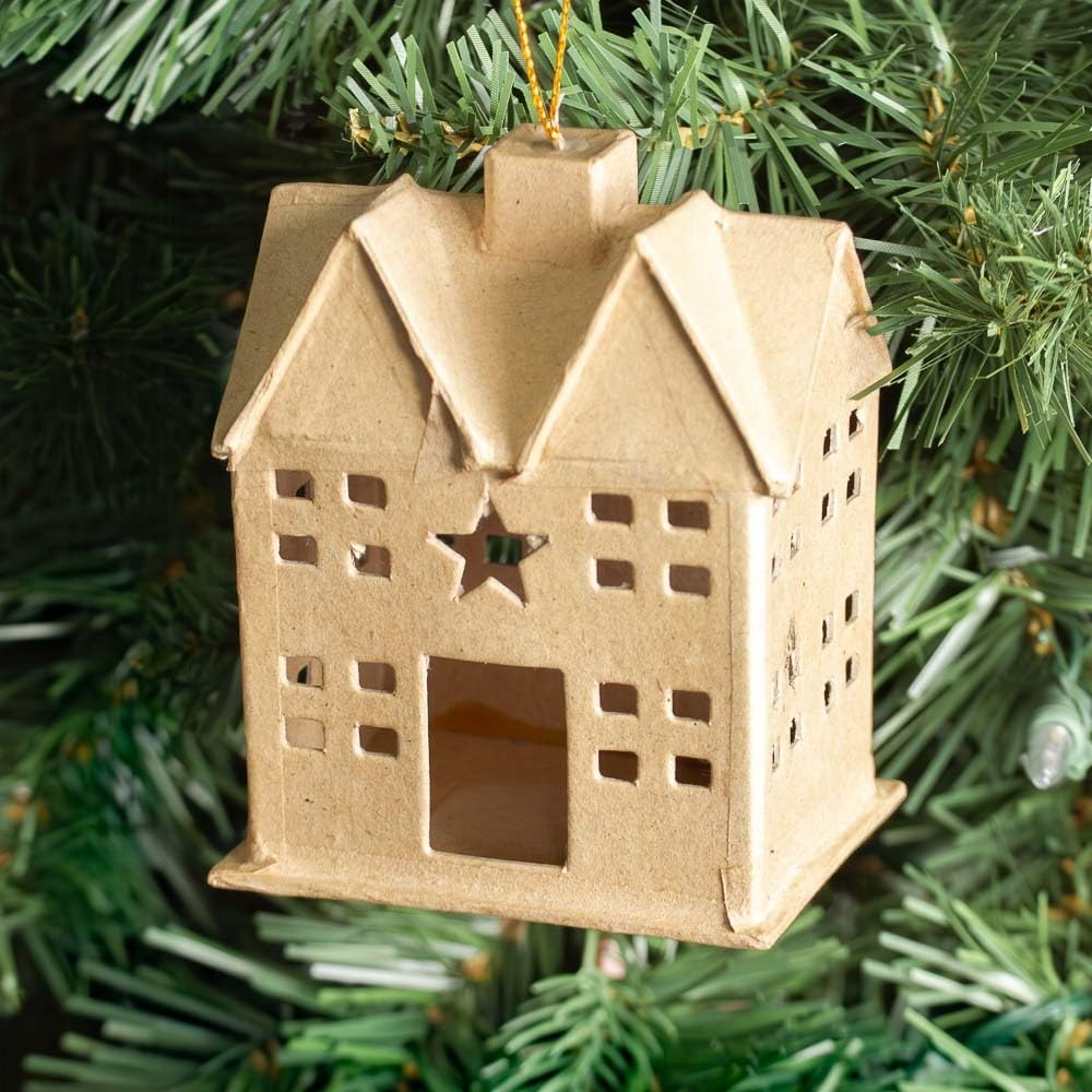 Factory Direct Craft Set of 4 Ready to Decorate Paper Mache Primitive Saltbox Ornaments - 2-1/4 Inches W x 5 Inches H Factory Direct Craft