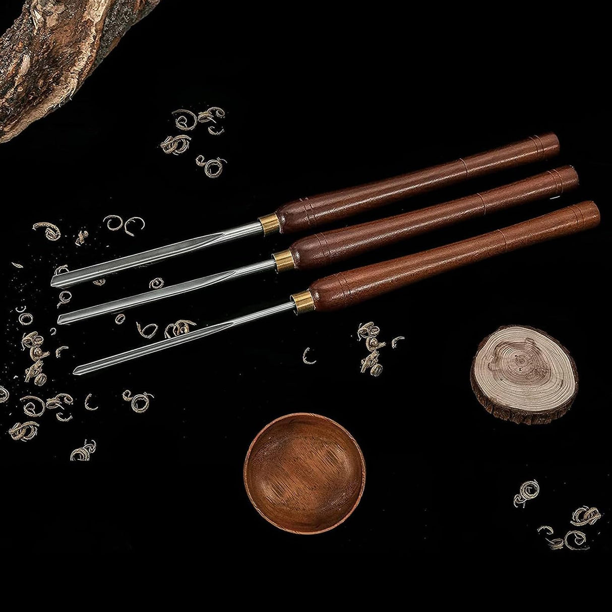 Chisel Sets,Turning Tool,3 Pieces HSS Bowl Gouge Lathe Chisel Set, Wood Turning Tools with Wooden Box, Woodworking Lathe Tools 3/8-Inches, 5/8-Inches UiiLo