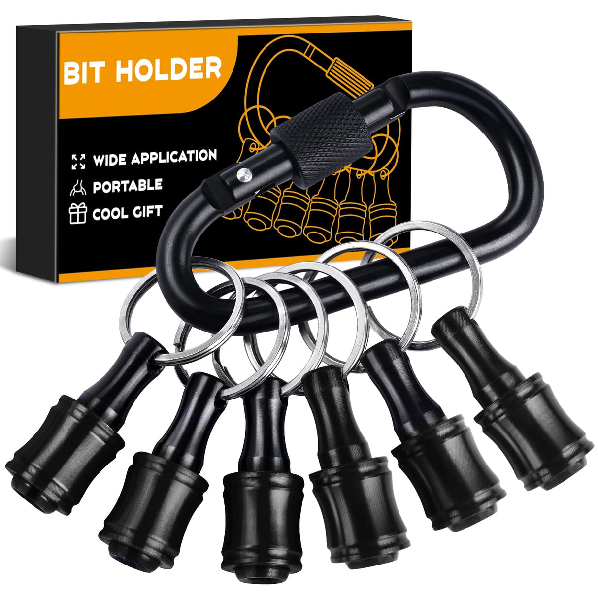 AMZBUY Screwdriver Bits Holder Tool Set - 6Pcs Hex Keychain with Magnetic Tip, Nut Adapter and Belt Clip, Quick Change Release for Power and Hand AMZBUY