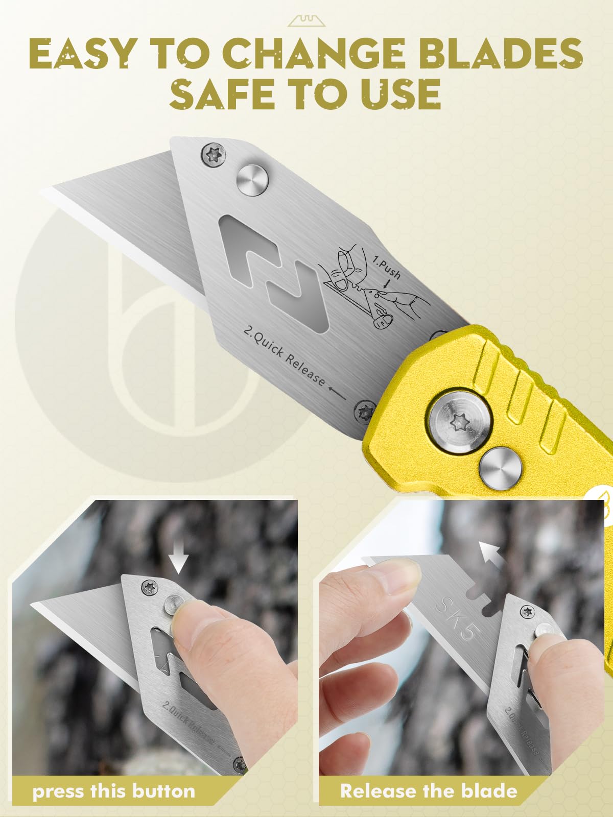 Utility Knife, BIBURY Upgraded Version Heavy Duty Box Cutter, Pocket Carpet knife with 10 Replaceable SK5 Stainless Steel Blades, Belt Clip, Easy BIBURY