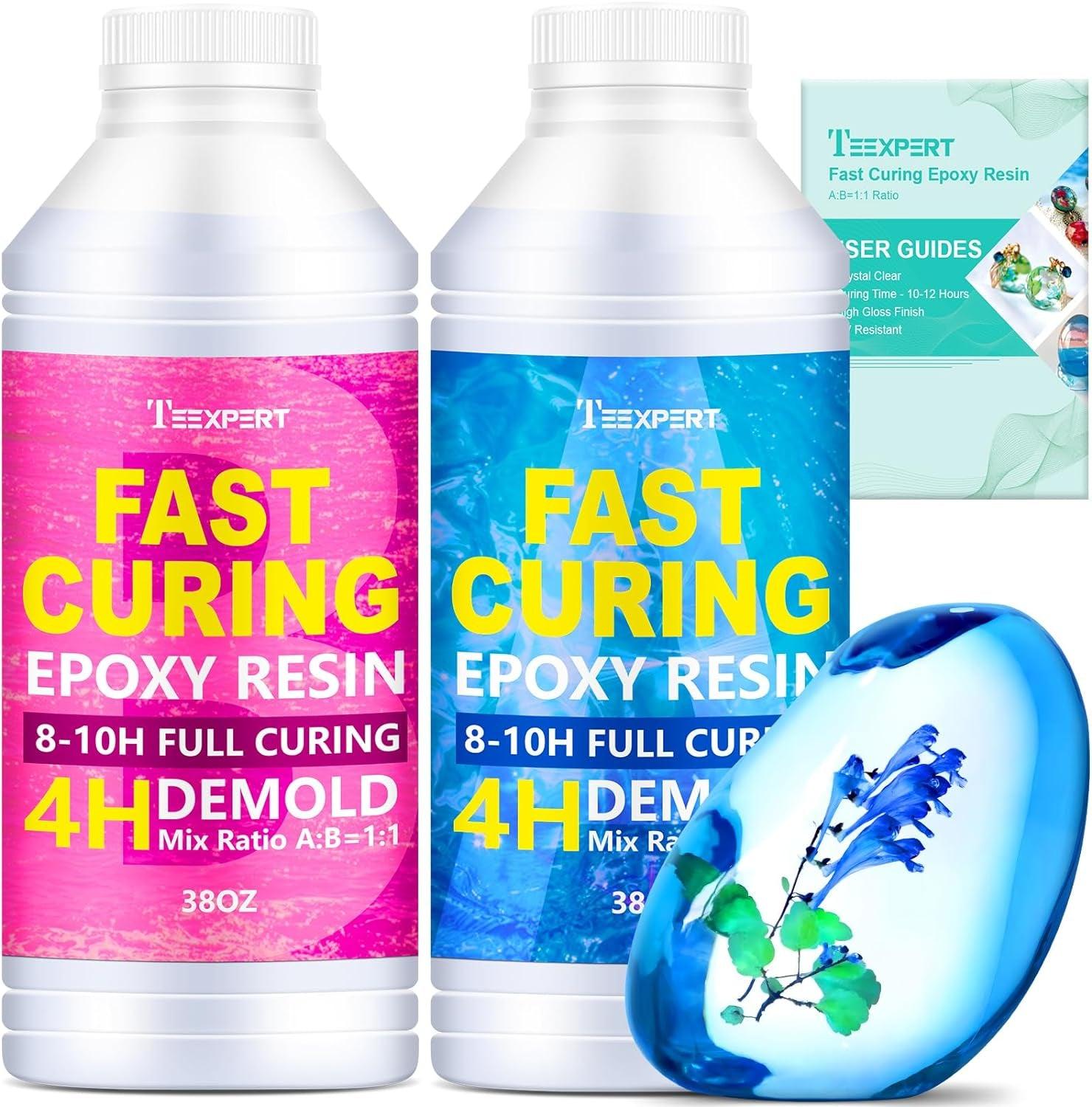 Teexpert Fast Curing Epoxy Resin: 16oz 4 Hours Demold 8 Hours Fast Curing Crystal Clear High Gloss Epoxy Resin Kit for Jewelry DIY Art Craft Casting
