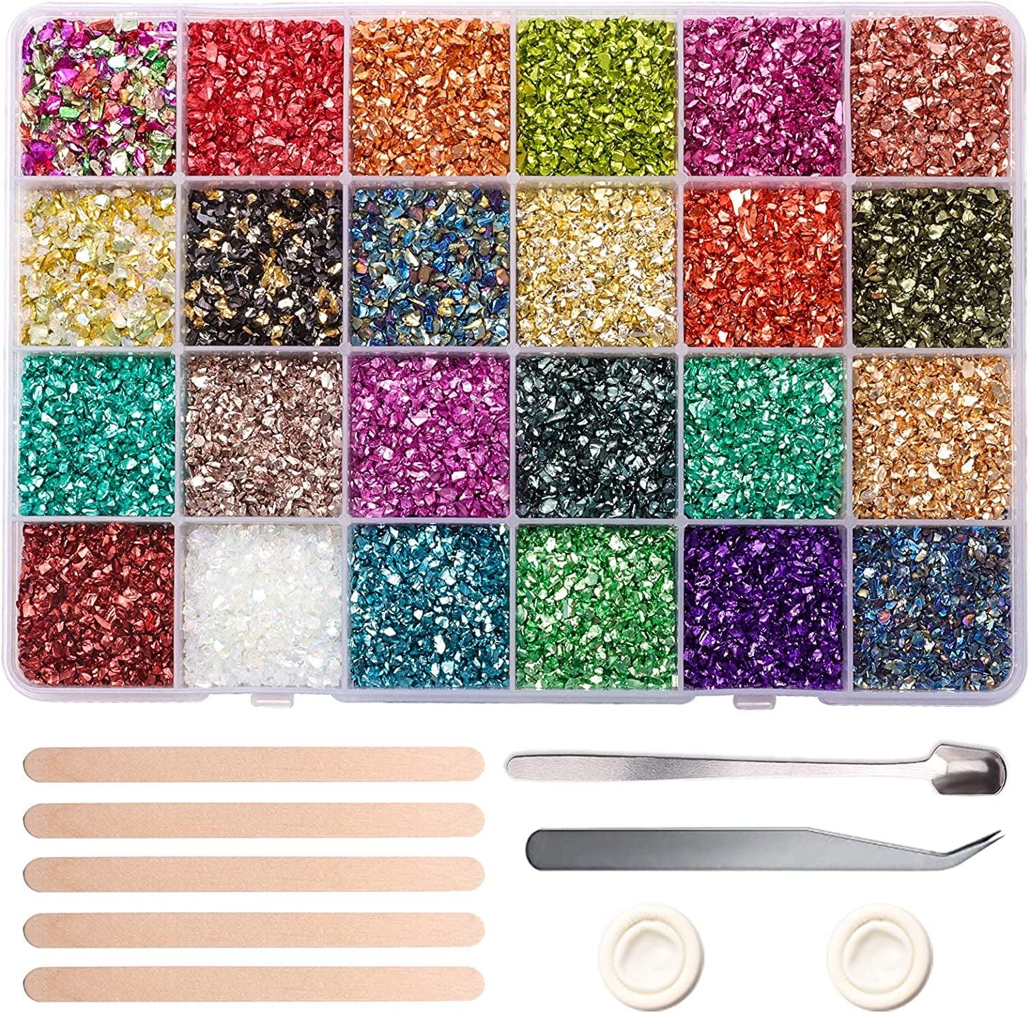 12 Colors Crushed Glass for Crafts, Irregular Glitter Metallic