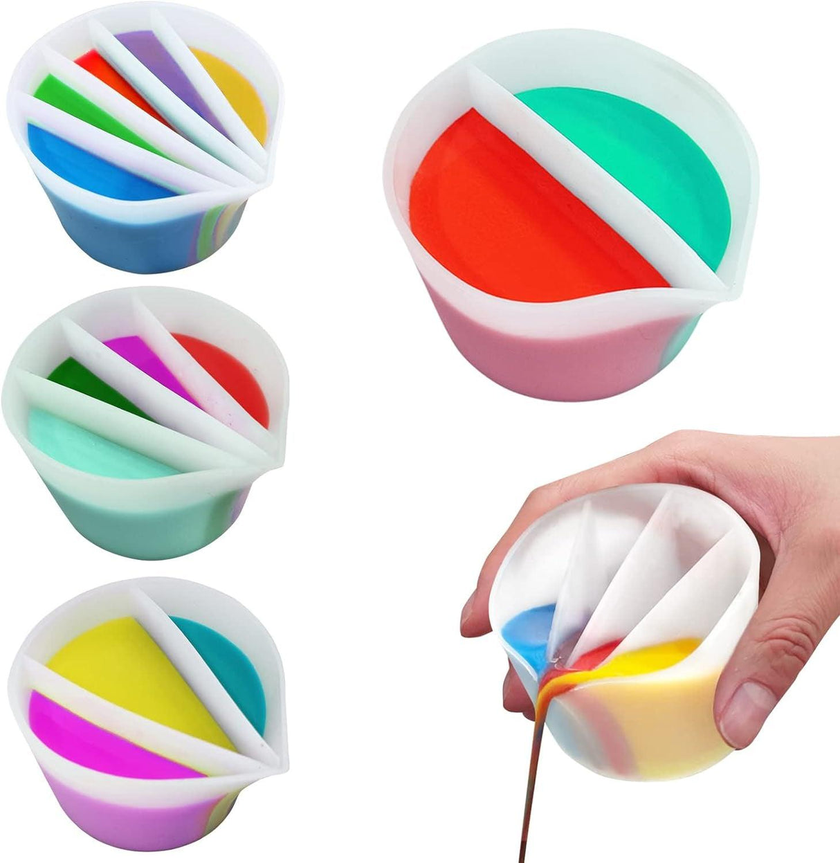 Split Cup for Paint Pouring Fluid Art Silicone Split Cup Resin Pouring Painting Tools DIY Making Drawing Accessories Reusable Split Cup with Dividers WoodArtSupply