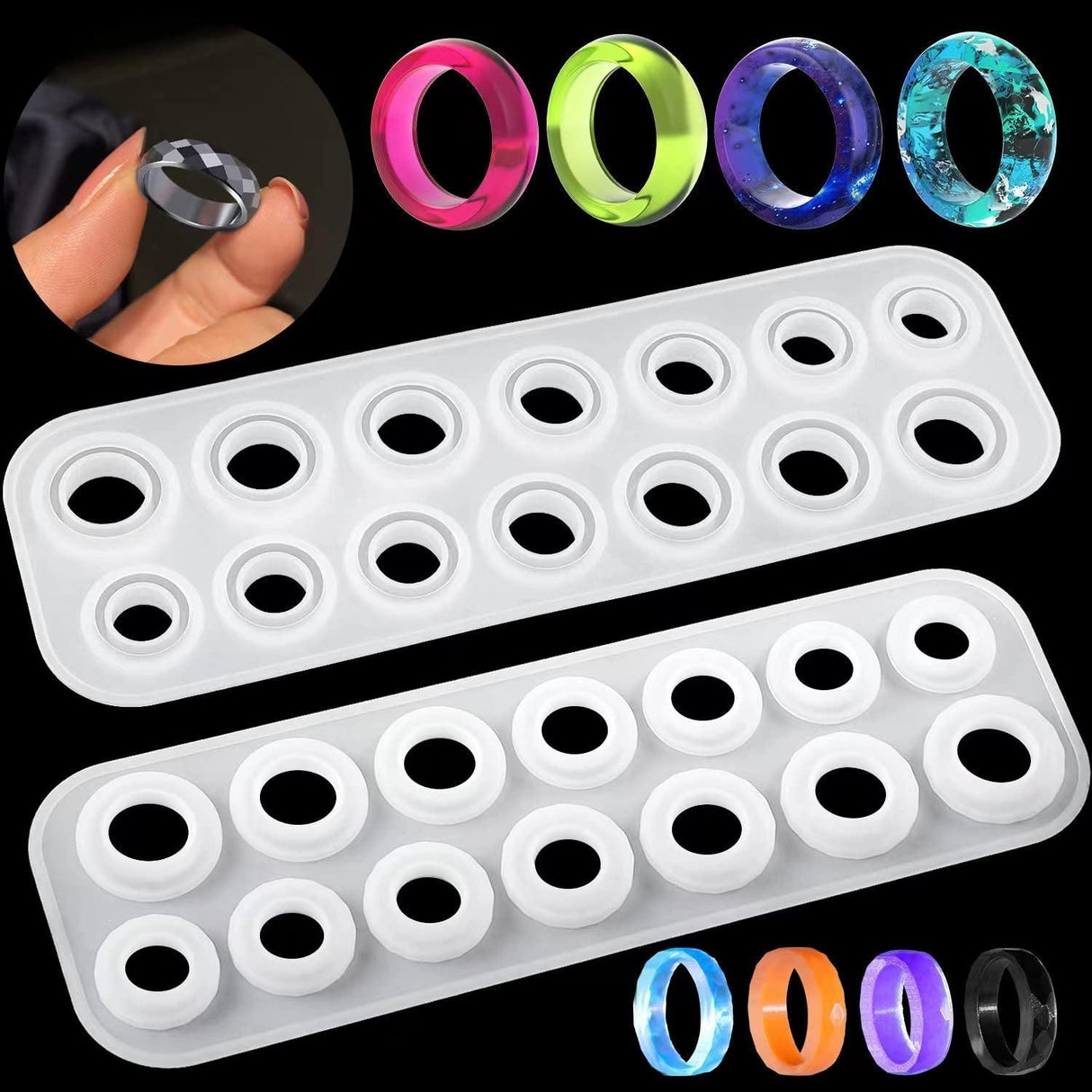 Resin Ring Molds Silicone, Silicone for Epoxy Resin, 14 Sizes with round and Rhombic Faces Making Rings, Earrings, Pendants, Crafts Christmas Gifts WoodArtSupply