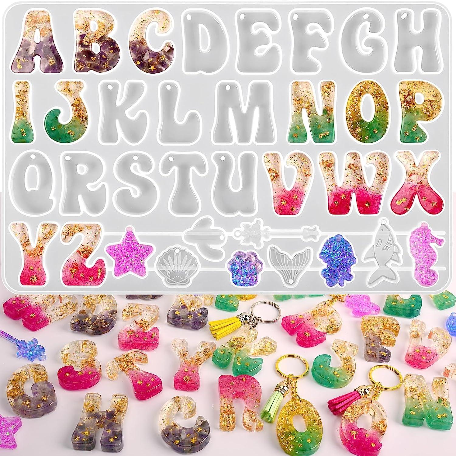 LET'S RESIN Alphabet Keychain Molds with Hole, Large Alphabet Resin  Silicone Molds for Epoxy, Resin Letter Molds for Keychain Jewelry Pendant  Making