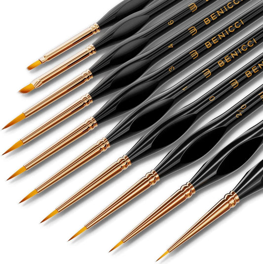 Professional Miniature Paint Brushes - Paint Brush Set of 10 Detail Paint Brushes - for Fine & Art Painting - W/Comfortable Grip - WoodArtSupply