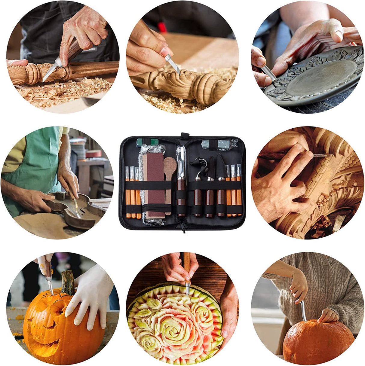 Wood Carving Tools Set,Detail and Hook Carving Knife Kit for Beginners,Trimming Knife for Spoon Bowl Cup Woodwork,Round Handle Design and 6Pcs SK2 WoodArtSupply