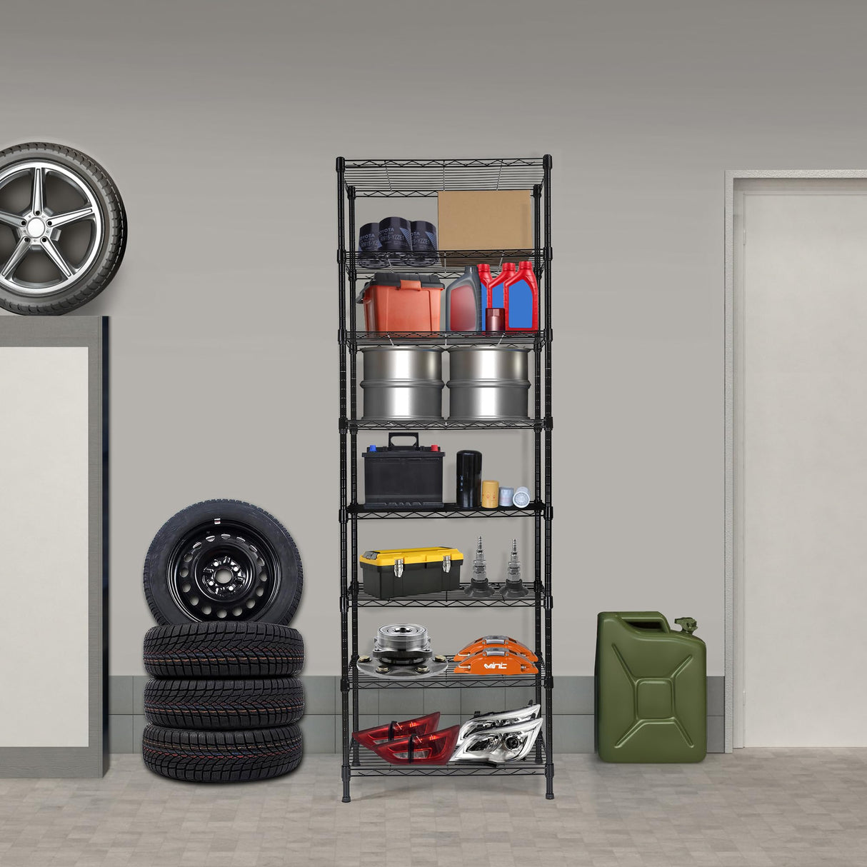 REGILLER 8-Wire Shelving Metal Storage Rack Adjustable Shelves,Standing Storage Shelf Units for Laundry Bathroom Kitchen Pantry Closet (Black,23.9L x REGILLER