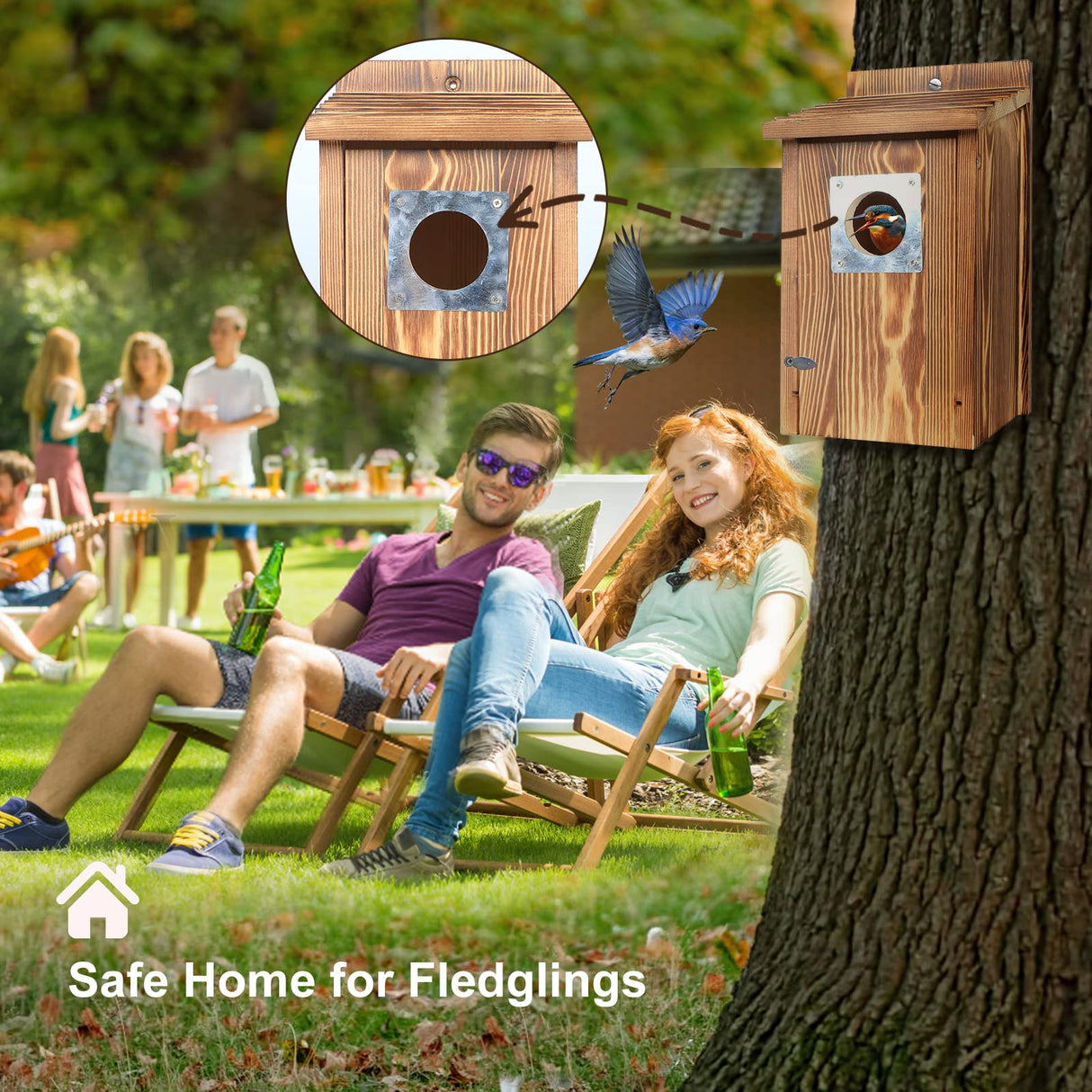 Bird Houses for Outside with Metal Predator Guard for Bluebird Wren Swallow Finch, Carbonized Wooden Nesting Boxes for Outdoor, Sturdy Bird UUMENHA