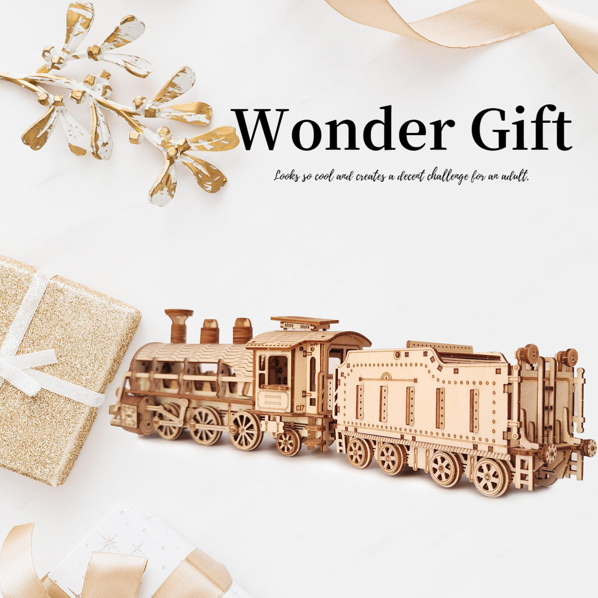 Suerte 3D Puzzles for Adult Wooden Train Model Set DIY Assembly Mechanical Puzzles Wood Train Building Model Kit Gift for Men Teens Kids on Birthday Suerte