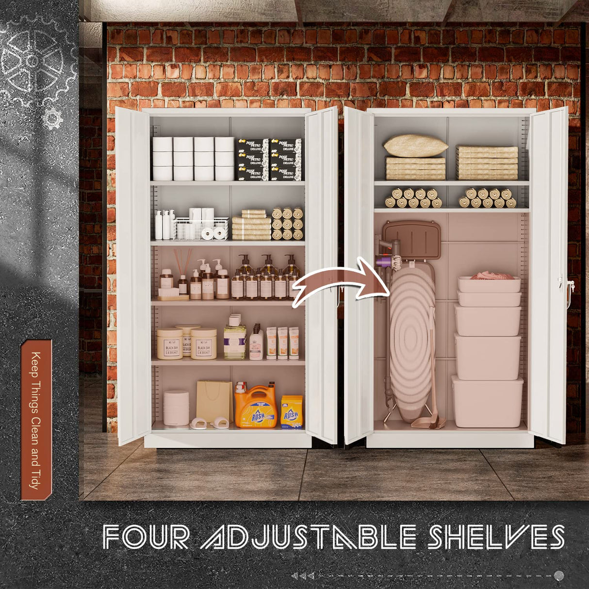 Superday Locking Metal Cabinet 72"×36"×18", Tall Storage Cabinet with 2 Doors and 4 Shelves, Large Metal Steel Utility Cabinet for Office File Superday