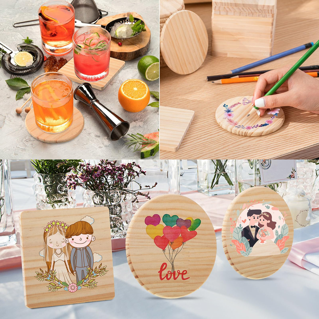 Hushee 72 Pcs Unfinished Wood Coasters 4 Inch Blank Wooden Coasters for Crafts with Non Slip Foam Pad Stickers Wooden Craft Coasters for DIY Stained Hushee