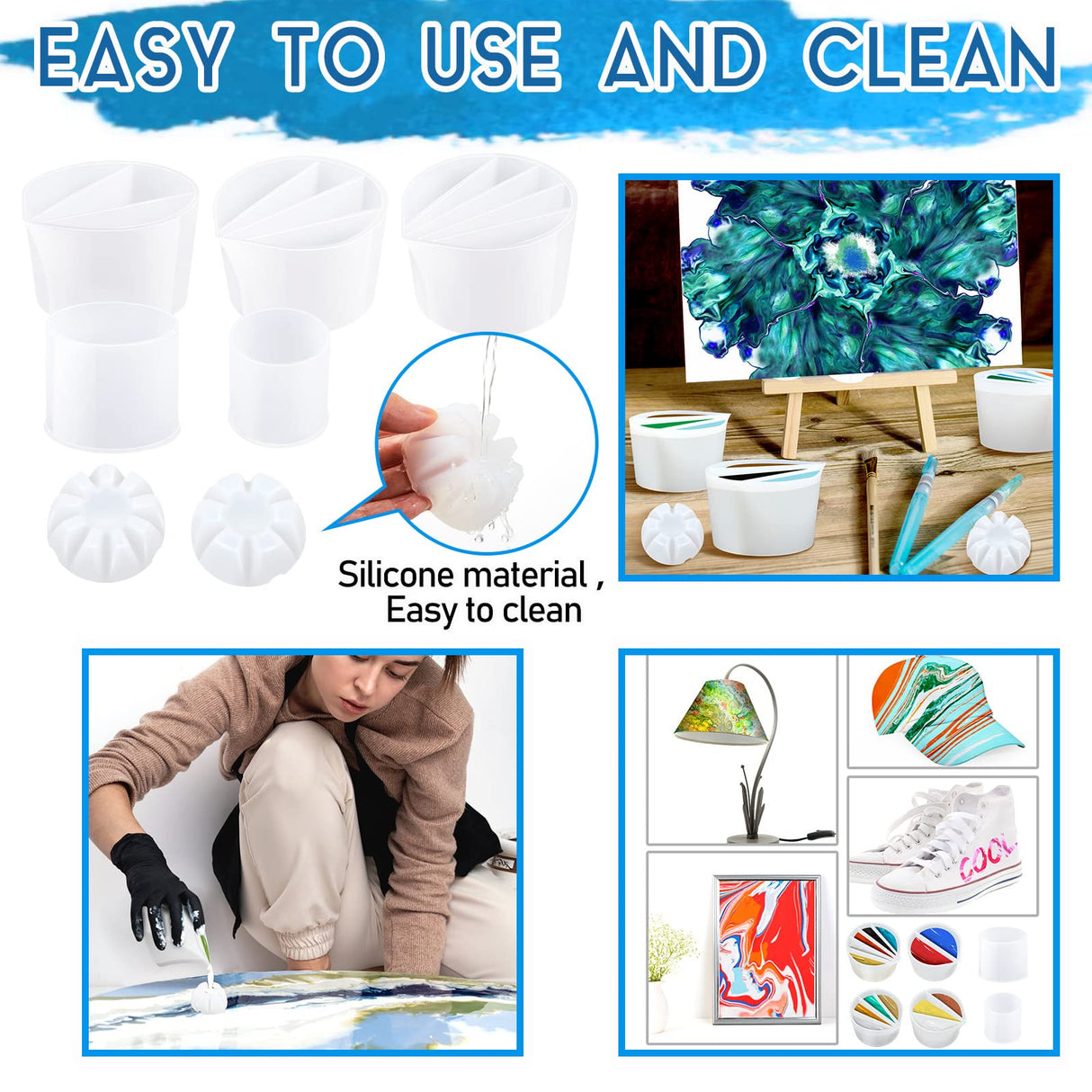7 Pcs Paint Pour Cup Bundle 3 Pcs Acrylic Paint Pouring Cup Multi Channel Split Cup for Paint Pouring 2 Pcs Large Open Cup 2pcs Flower Pour Cup for Baderke