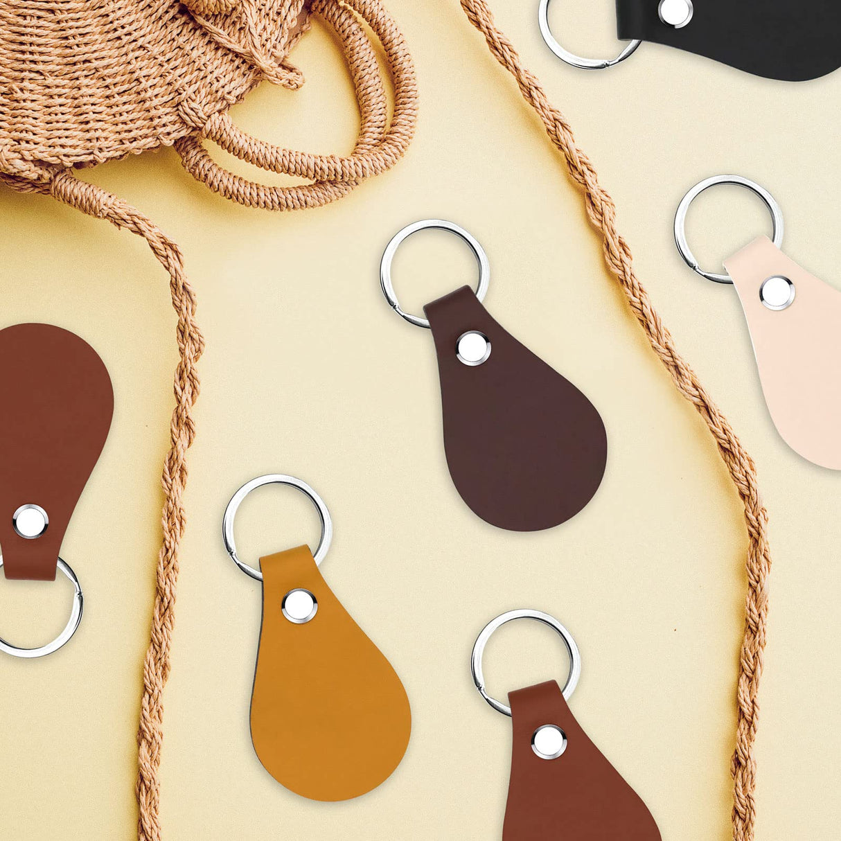 20 Pack Leather Key Fob Kit PU Leather Keychain Blanks with Key Rings and Rivets Key Chain Blanks for DIY Craft Laser Engraving Keychain Making TiciKim