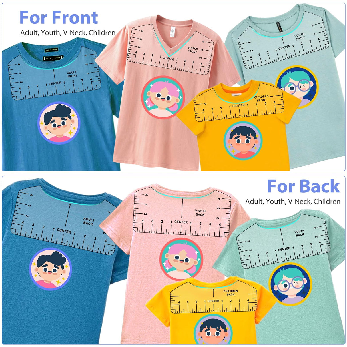 9pcs Tshirt Ruler Guide for Vinyl Alignment, T Shirt Rulers to Center Designs, PVC Measurement Template, Sewing Supplies Accessories Tools for Cricut tietoc