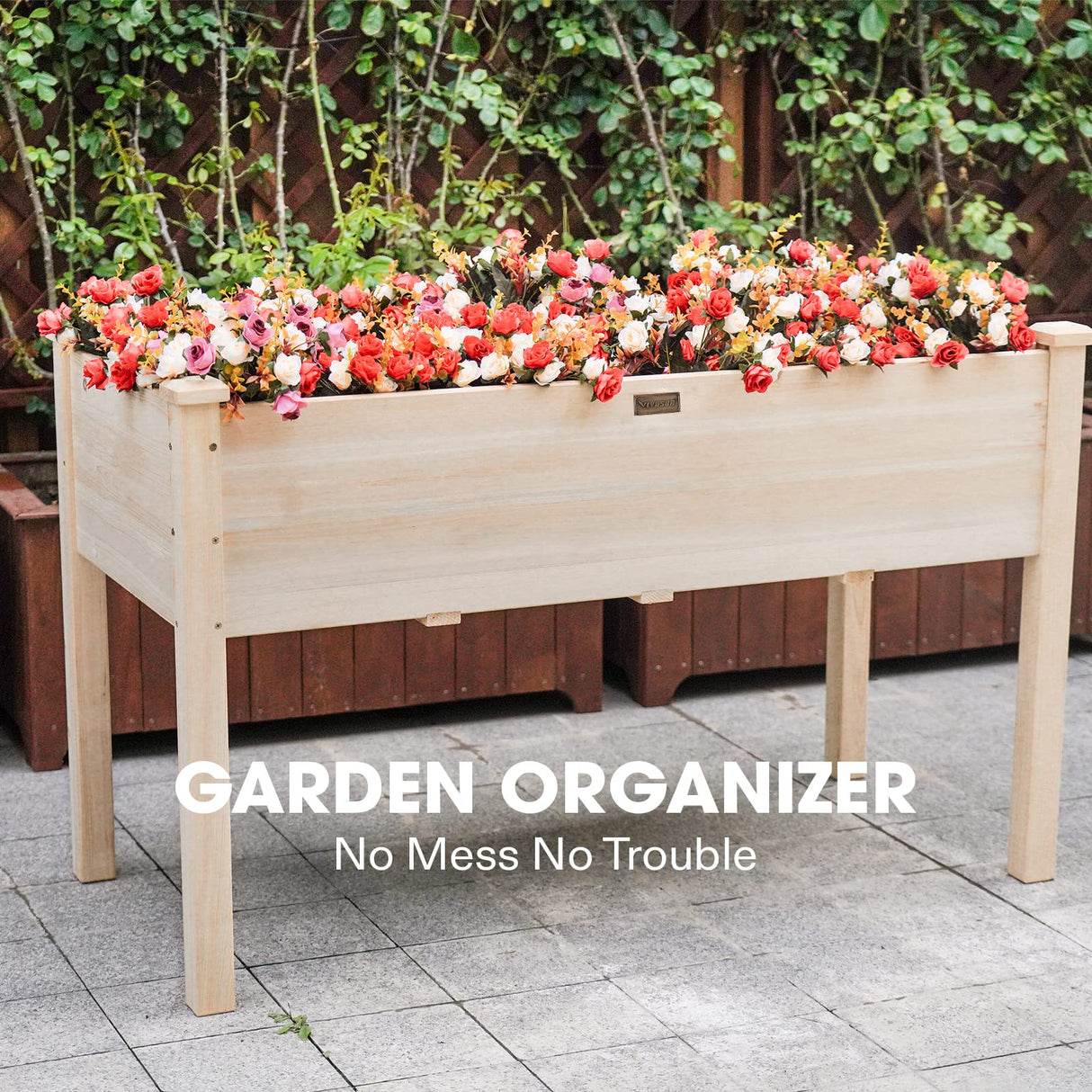 VIVOSUN Elevated Wooden Raised Garden Bed, 48 x 24 x 30 Inches, Outdoor Wood Planter Box w Bed Liner and Gloves for Garden, Patio, Balcony, Backyard VIVOSUN