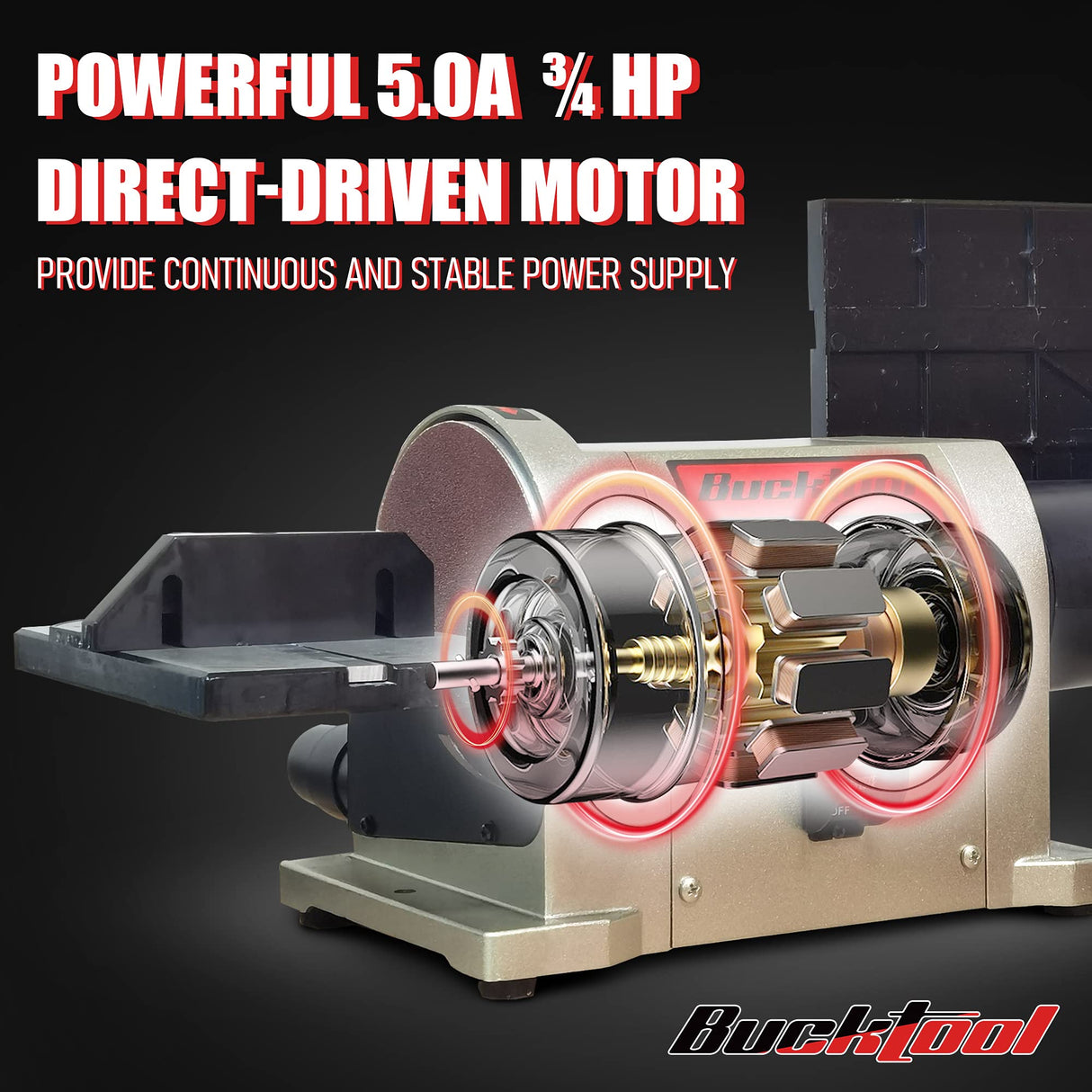 BUCKTOOL 5.0A Belt Disc Sander 4 in x 36 in Belt and 6 in Disc Sander with 3/4HP Direct-drive Motor and Portable Al Base, BD4603 Upgraded Model Bucktool