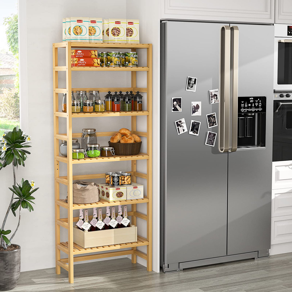 Homykic 6-Tier Bamboo Bookcase - Adjustable Free Standing Storage Shelf for Home and Office Homykic