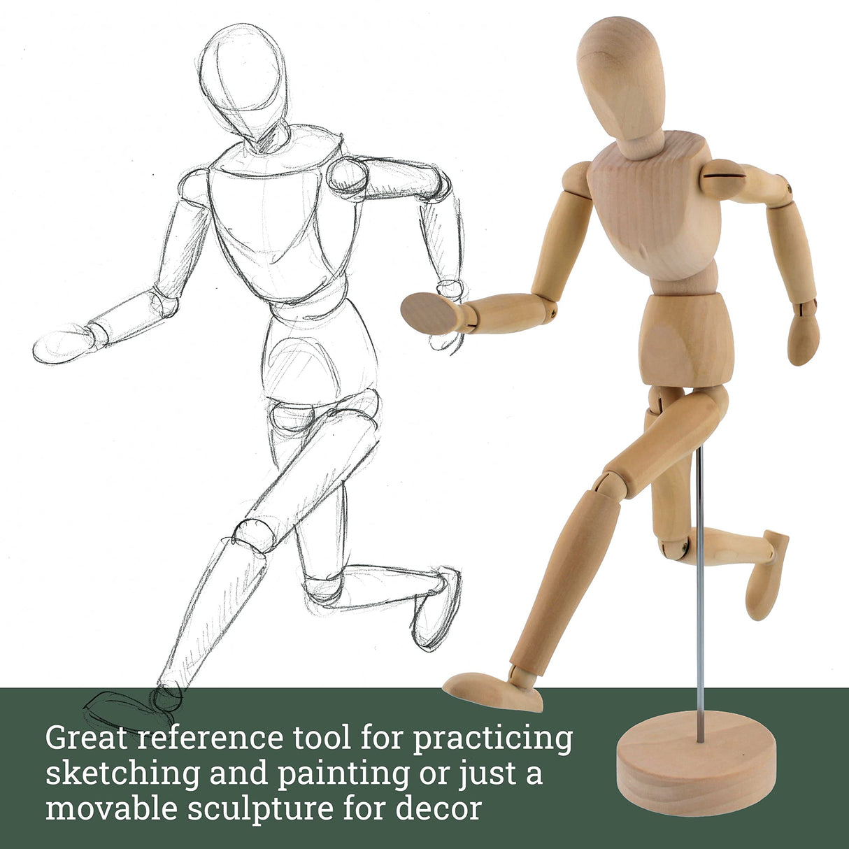 US Art Supply® Wood 12" Artist Drawing Manikin Articulated Mannequin with Base and Flexible Body - Perfect for Drawing The Human Figure (12" Female) US Art Supply