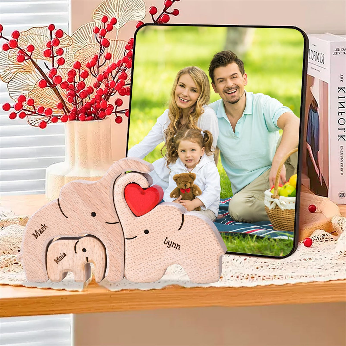 Personalized Wooden Puzzle with 2-8 Family Name,Wooden Elephant Puzzle,Customizable Wooden Puzzle for Home Decor and Thoughtful Gifts,Birthday for YOOURNEONS