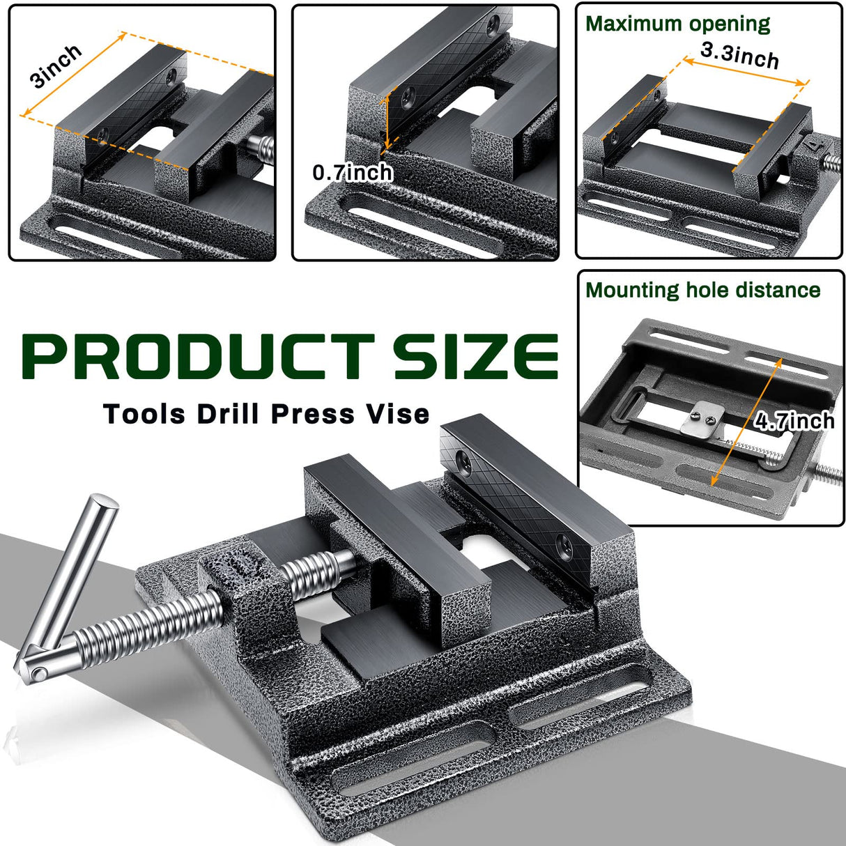 Tools Drill Press Vise Metal Drill Press Vice Workbench Drill Vise Clamp with 2 Pieces Magnetic Vise Pads Multi Grooved Pads Set for Daily Working Lanties