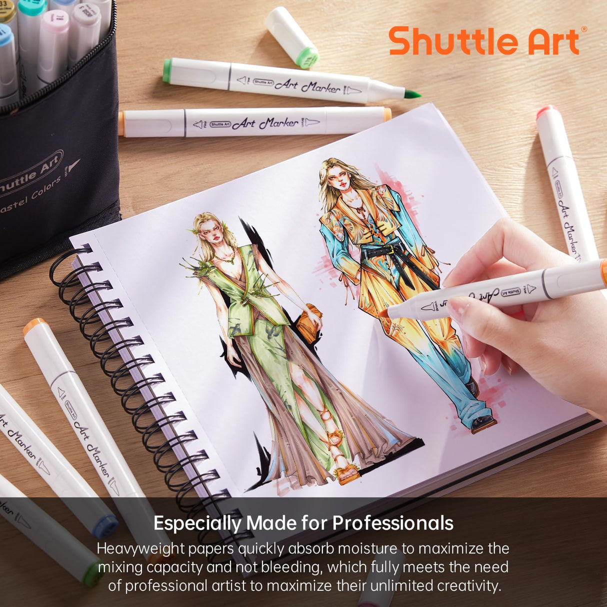 Shuttle Art Alcohol Marker Pad Bundle, Set of 101 Colors Dual Tip Alcohol Markers + 80 Sheets Marker Pad Shuttle Art