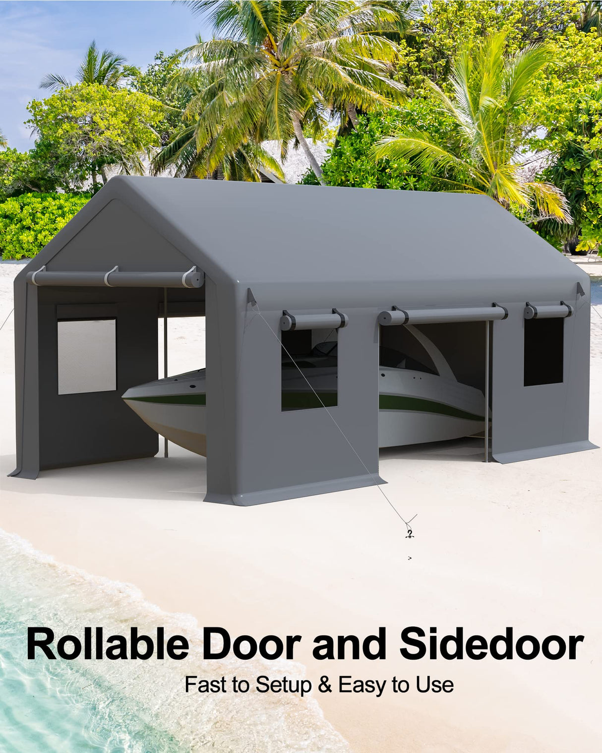 DEXSO Carport 10'x20' Portable Garage, Reinforced Steel Poles and 180g PE Heavy Duty & Waterproof Canopy, 4 Roll-up Doors, 4 Ventilated Windows, for DEXSO