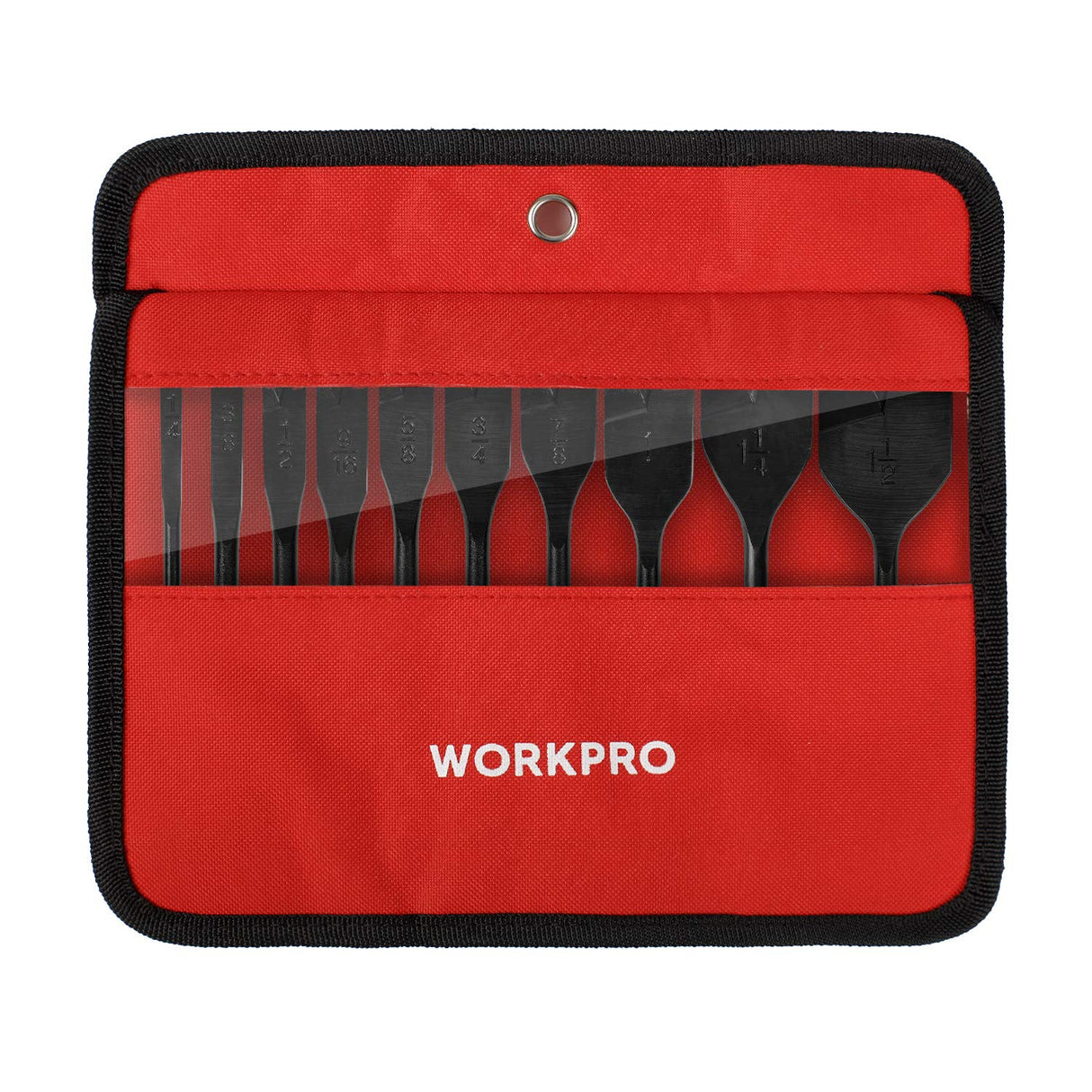 WORKPRO 10-Piece Pro Spade Drill Bit Set- Black Coating, Premium Carbon Steel, Paddle Flat Bits for Woodworking, Assorted Bits 1/4" to 1-1/2" with WORKPRO