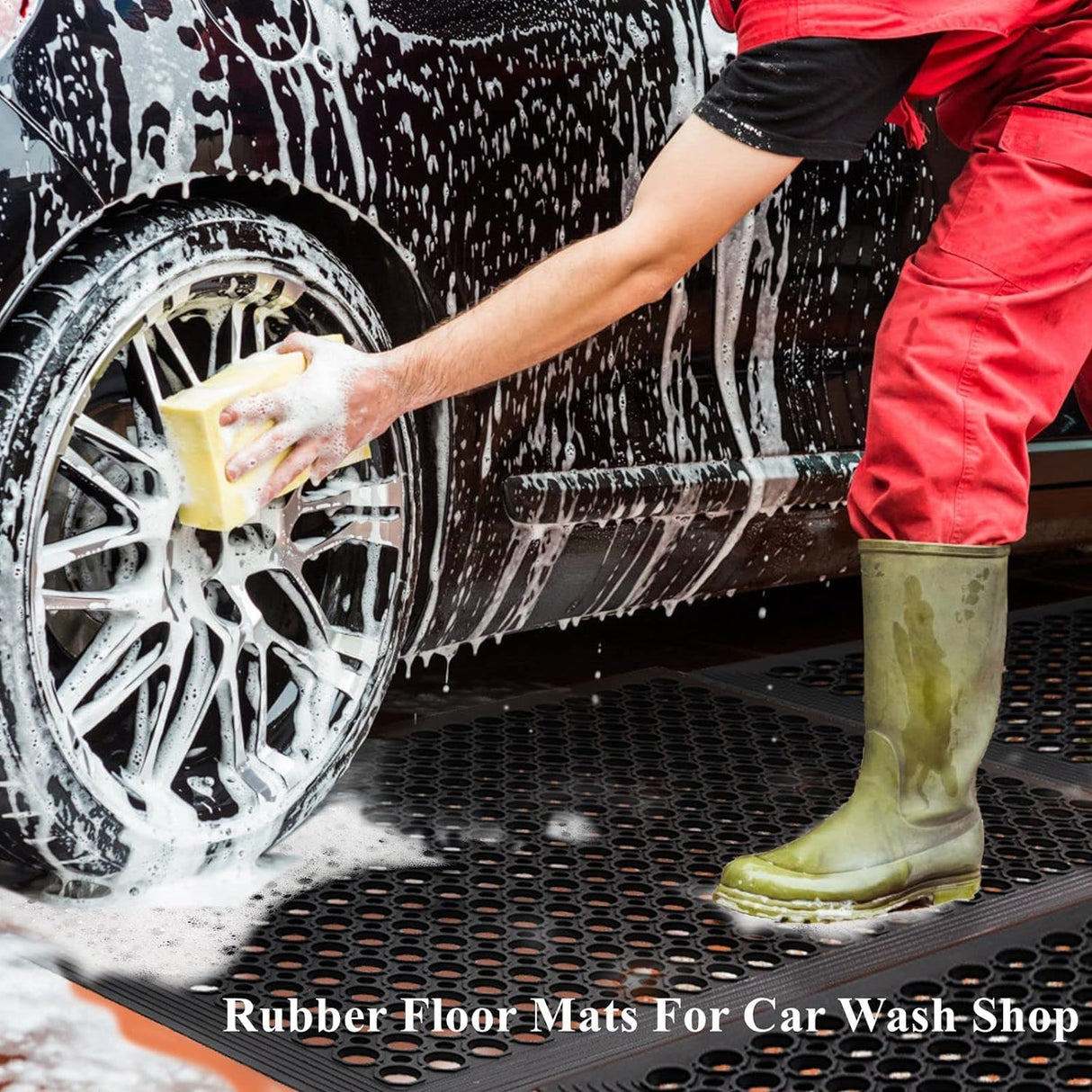 Anti Fatigue Rubber Floor Mat 2 Pack Restaurant Kitchen Mats for Floors Non-Slip Bar Floor Mats Door mat Drainage Mats Utility Garage Indoor Outdoor YOSHIKO