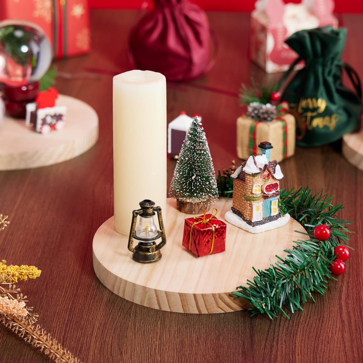 Yangbaga (5) Pack 8 inches Large Wood Slices for Centerpieces-Unfinished Natural Round Wooden Discs Decorative Tray Wood Slices for DIY Yangbaga