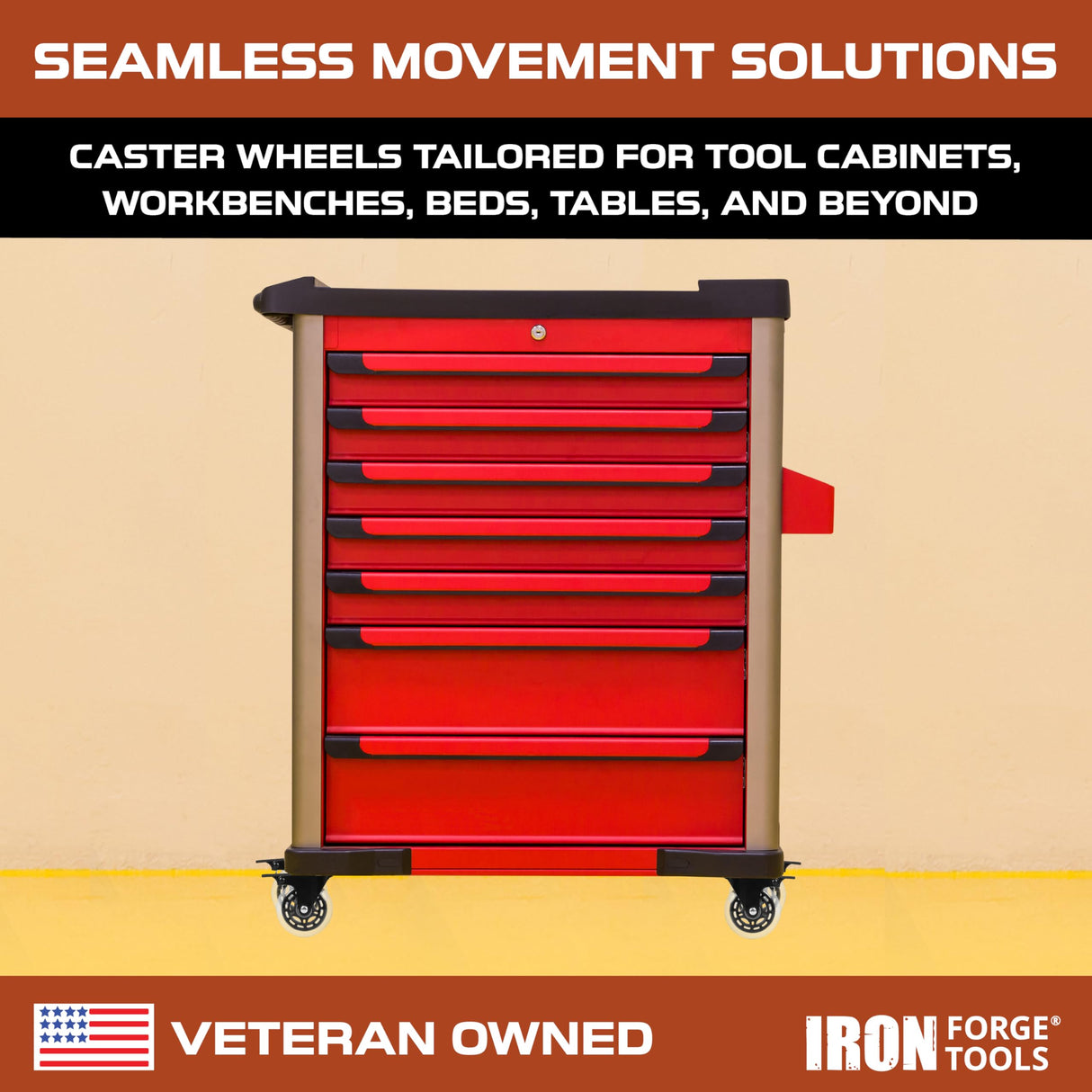 Iron Forge Tools Side Mount Casters Set of 4 Heavy Duty- Swivel Caster Wheels for Furniture Legs, Table, Workbench, Cart, Bed, Black Powder Coated Iron Forge Tools