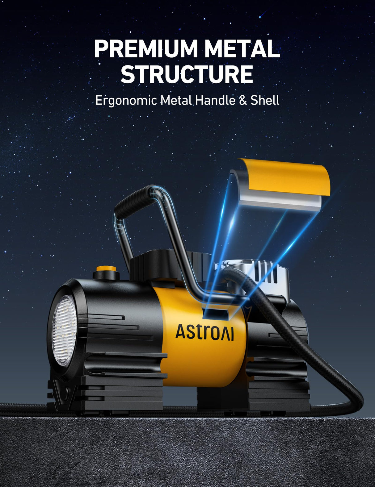 AstroAI Tire Inflator Portable Air Compressor (Up to 150 PSI) Tire Pump for Car 12V DC Digital Air Pump with 12 LEDs Super Bright Light for Bicycle, AstroAI