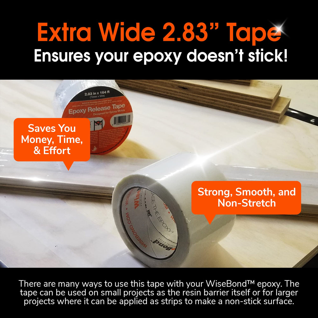 WiseBond 3-Pack Extra Wide Self-Releasing Epoxy Tape for Resin - Ultimate Choice for a Time-Saving Solution for Molds, River Tables, Heat Resistant, WiseBond