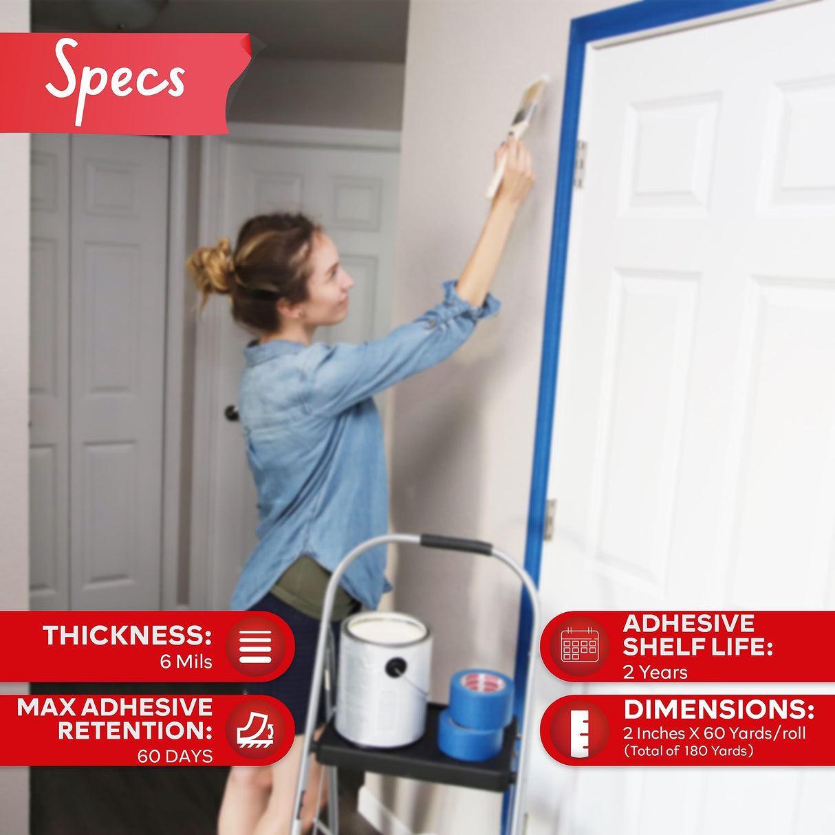 XFasten Professional Blue Painters Tape 2 Inch x 60 Yards (3-Pack) Bulk Blue Masking Tape for Painting Walls | Residue-Free XFasten