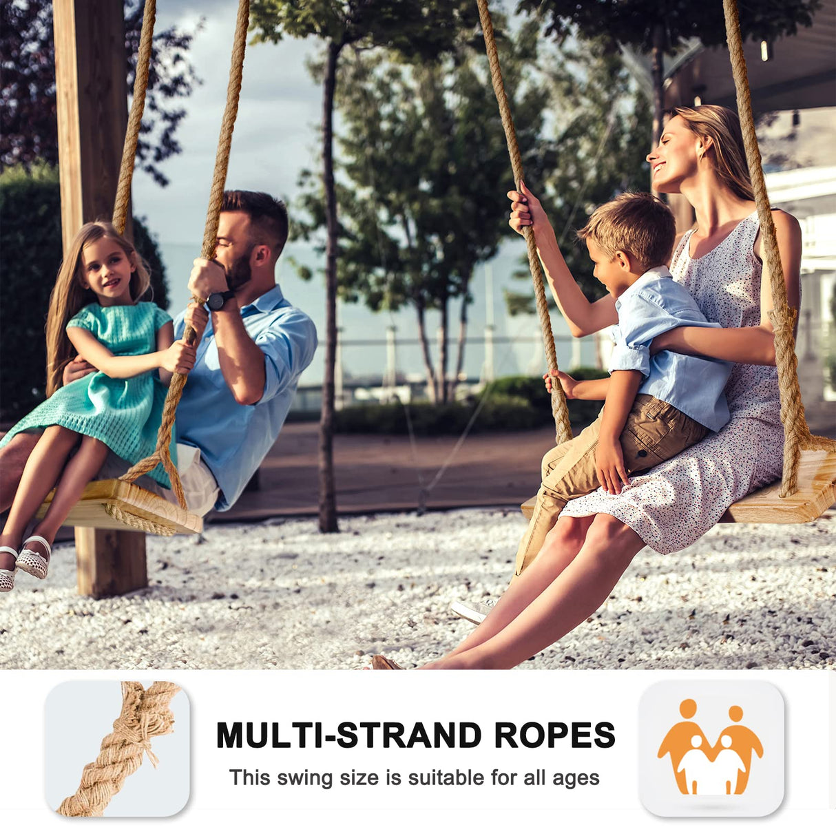 Premkid Hanging Wooden Swing, Swing Seat 24"x 8"x 1.2", Tree Swing for Adults Kids with 500lbs Load, Adjustable Hemp Rope Plus Tree Straps 100 inch, Premkid