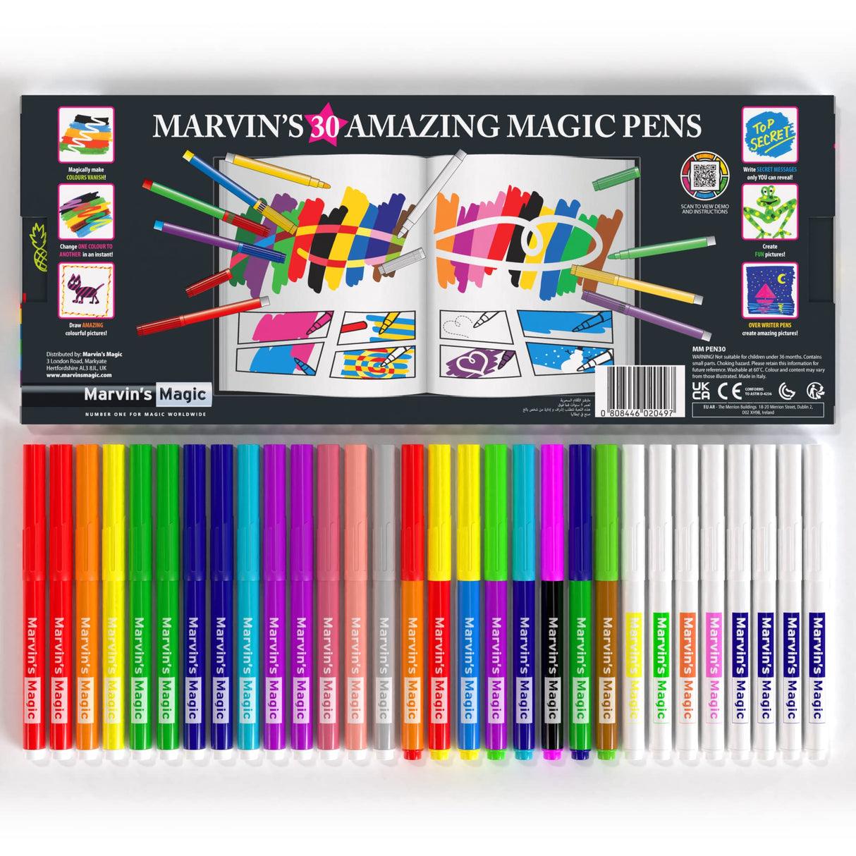 Marvin's Magic - NEW x 30 Amazing Magic Pens - Color Changing Magic Pen Art - Create 3D Lettering or Write Secret Messages - Includes 30 Magic Pens Marvin's Magic