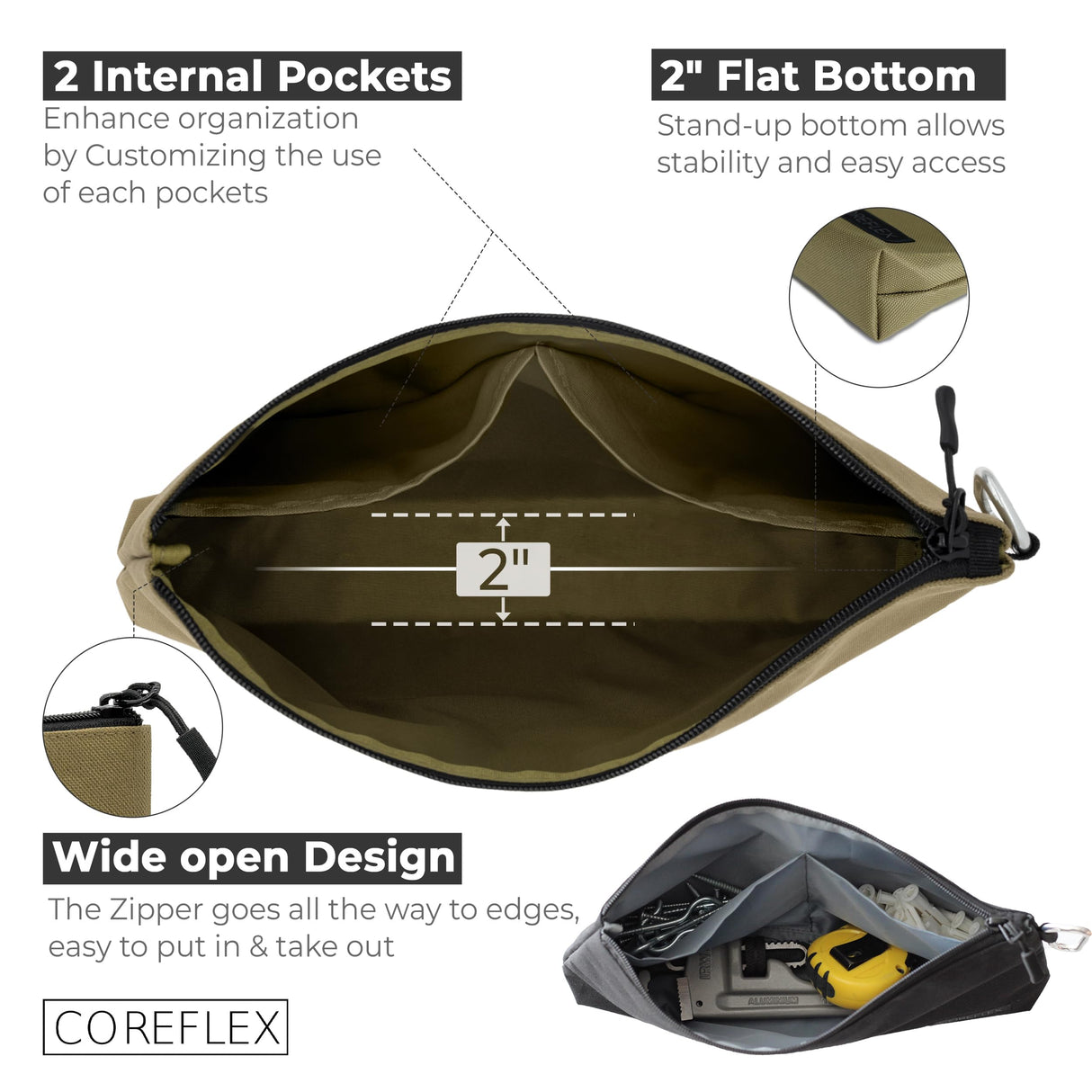 Coreflex 3 Pack Premium Tool Pouch Zipper Bag, 12inch Tool Bag, Multipurpose Storage pouch, Heavy duty Flat Bottom Tool bag with YKK Zipper for COREFLEX