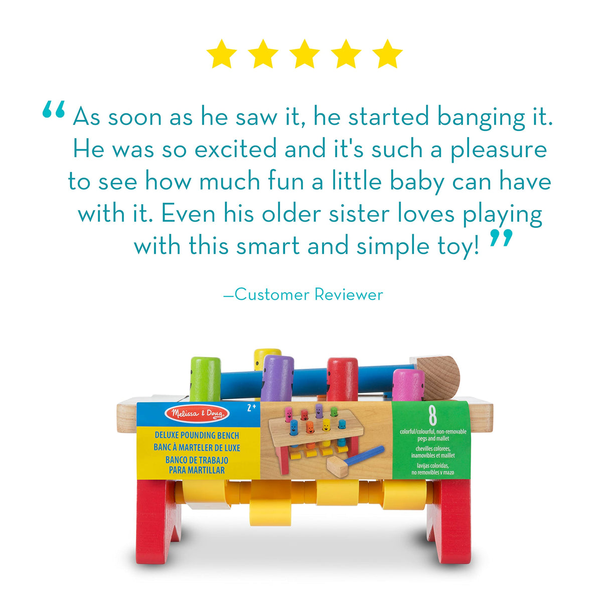 Melissa & Doug Deluxe Pounding Bench Wooden Toy With Mallet - STEAM Toddler Toy Melissa & Doug