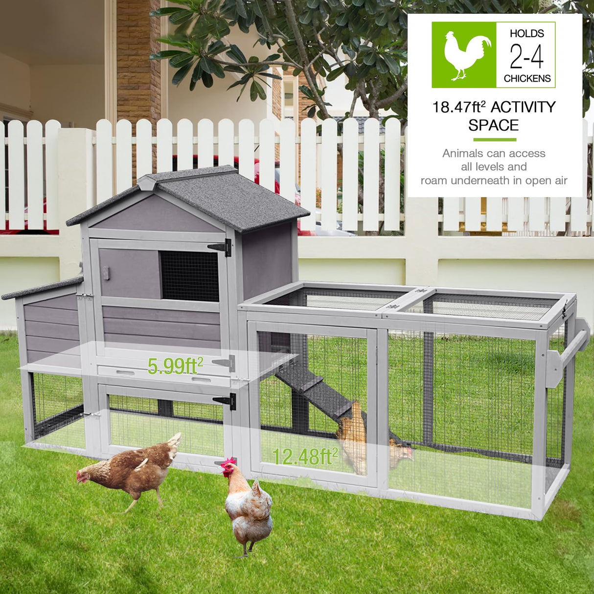 GUTINNEEN Chicken Coop Mobile Hen House On Wheels Easy to Move Wooden Poultry Cage with Nesting Box,Opening Wire Netting Roof GUTINNEEN