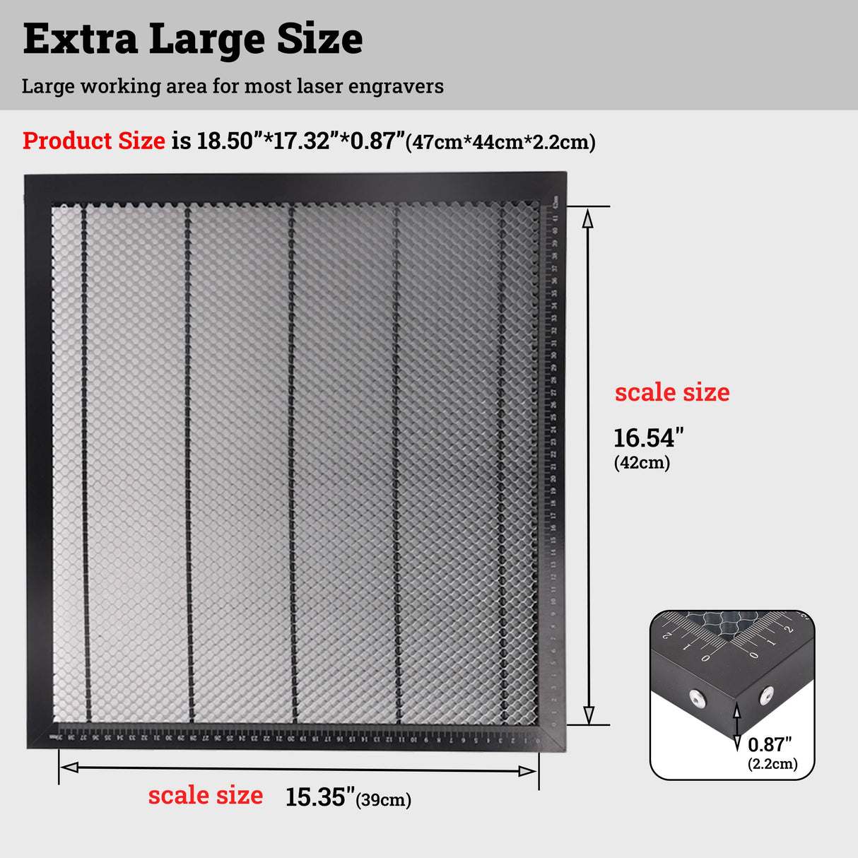 Dawot Laser Honeycomb Working Table 18.5"x17.32"x0.87" Honeycomb Laser Bed for Smooth Edge Cutting, Fast Heat Dissipation and Dawot