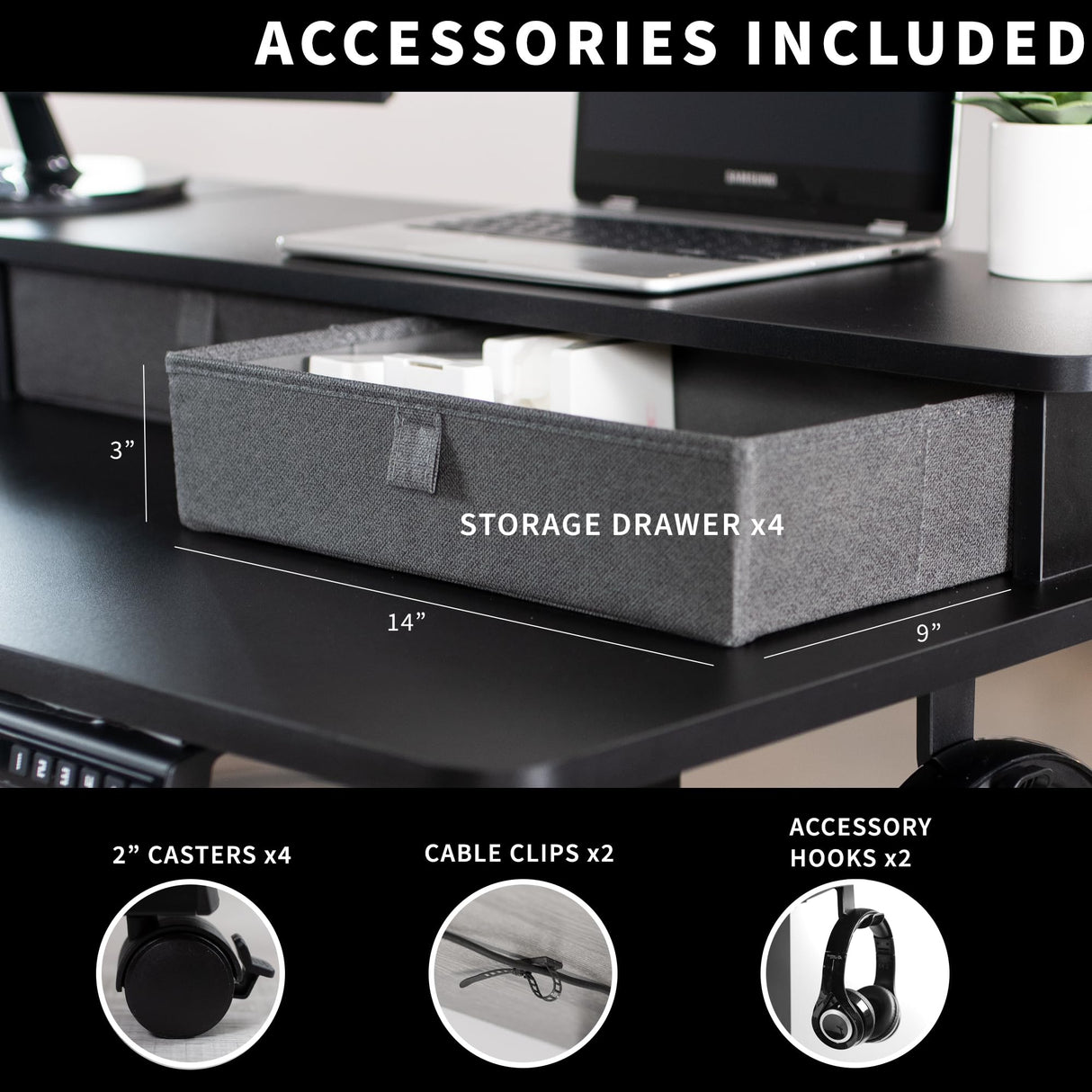 VIVO Electric 2-Tier Height Adjustable 63 x 55 inch Stand Up Corner Desk, L-Shaped Mobile Table with Memory Controller, Black Table Top, Black Frame, VIVO