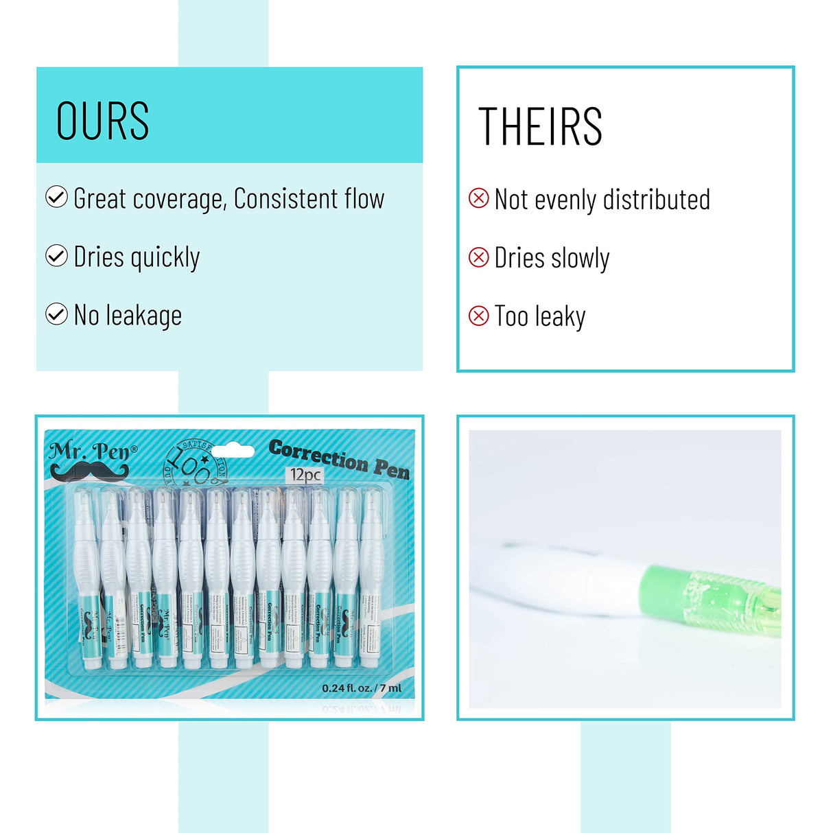 Mr. Pen- Correction Pen, Correction Fluid, Pack of 12, Correction liquid White, White Correction Fluid, White Fluid, White Out, Wipe Out Liquid, Wide Mr. Pen