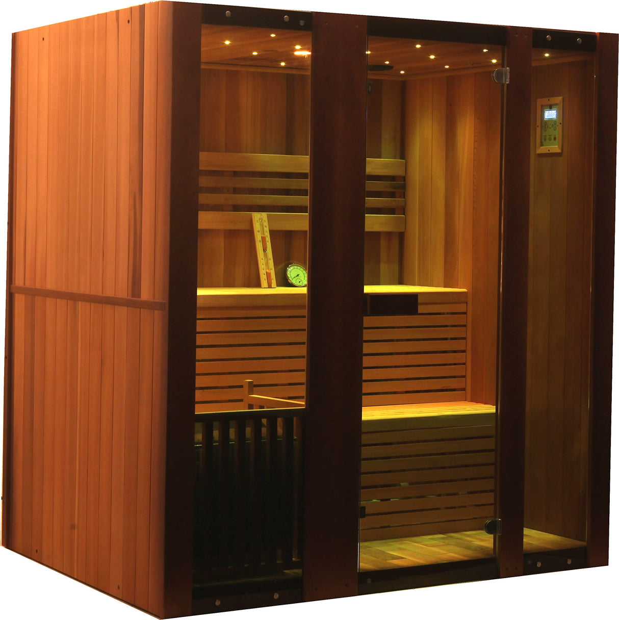 Canadian Red Cedar Wood Swedish 72" 4 to 6 Person Sauna Spa with 9KW Wet/Dry Heater, Rocks, Interior Lighting, and Digital Panel Generic