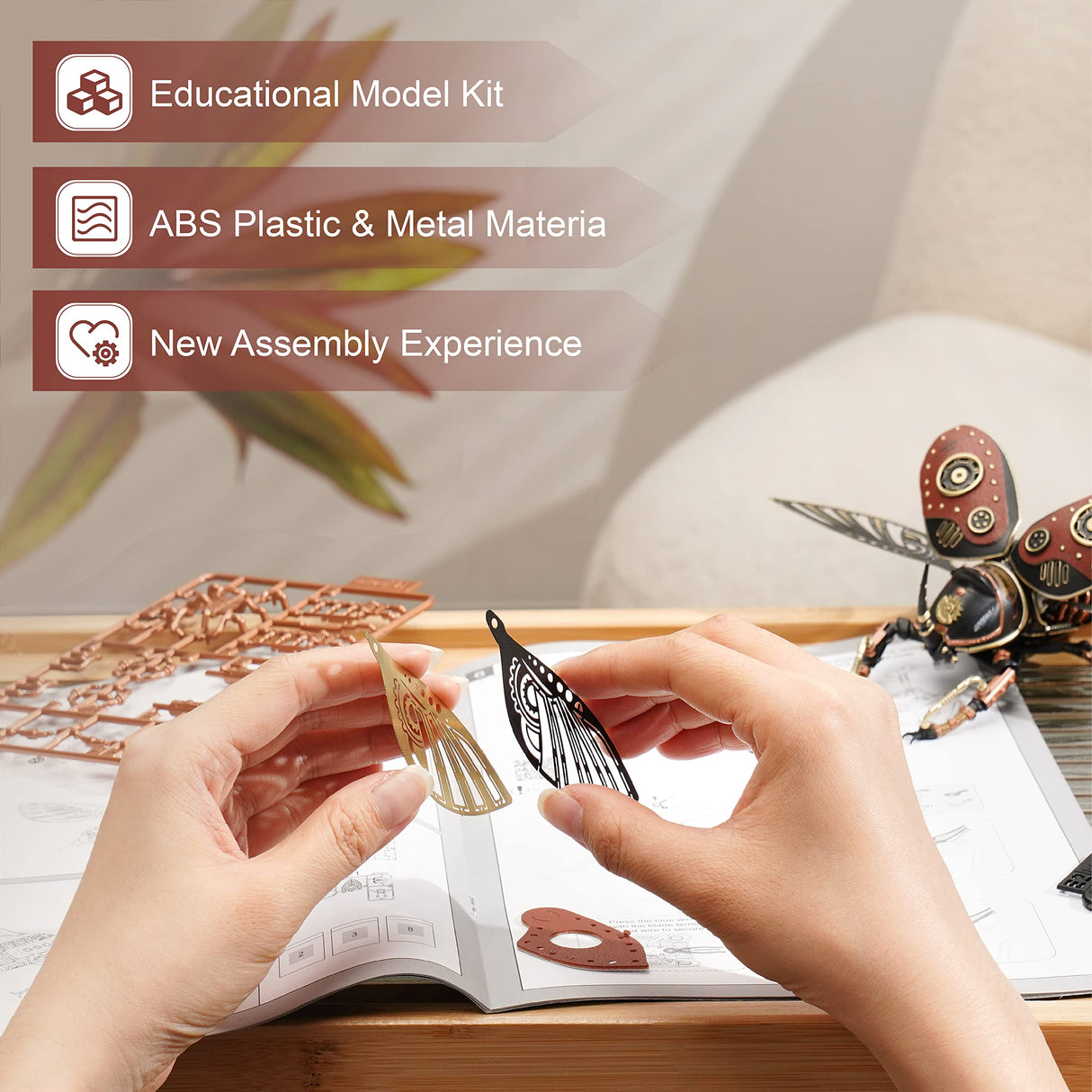 Gift for Teen Boys/Men/Hobbyist, Birthday Gift Idea, ROBOTIME MI01 Plastic Model Kit, 156 Pieces Mechanical 3D Puzzles, Rhinoceros Beetle Model ROBOTIME