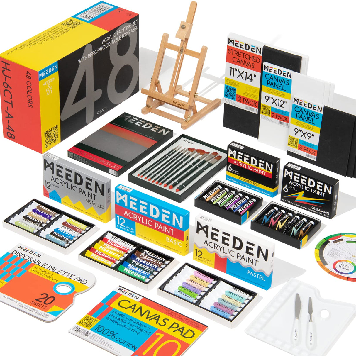 MEEDEN Acrylic Painting Kit, 72-Piece Acrylic Paint Set with Tabletop Wooden Easel, 48 Acylic Paints, 10 Painting Brush Set, Canvas Painting Kit, Art MEEDEN