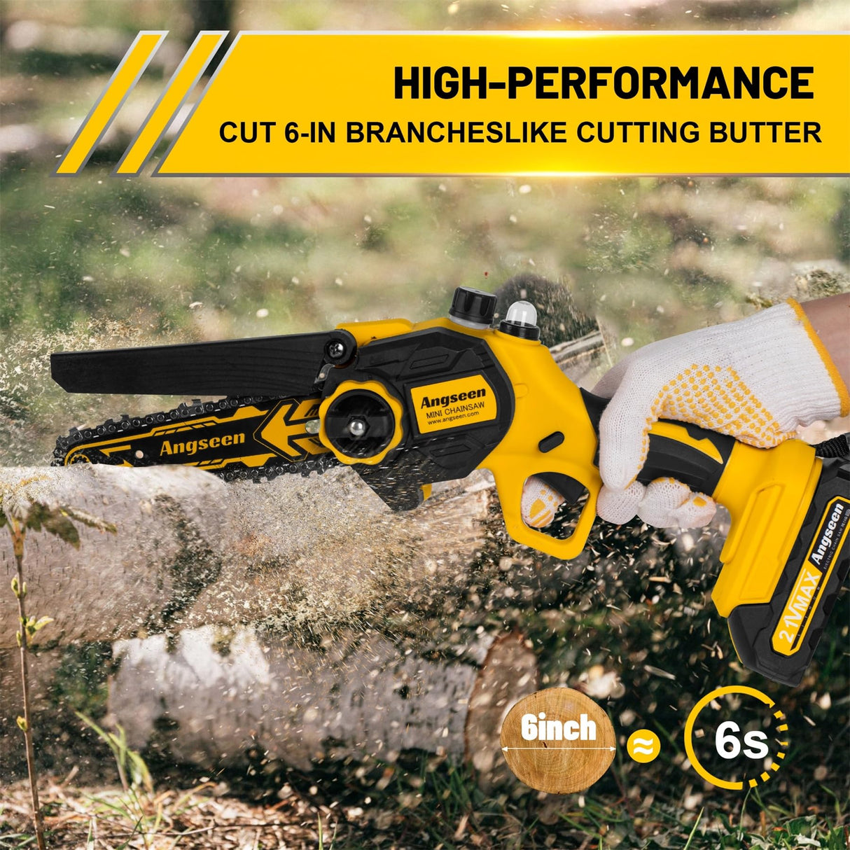 Angseen Mini Chainsaw Cordless 6Inch, Chain Saw Electric Chainsaw Battery Powered with Auto Chain Regulator & Auto Oiler, 800W Super Battery Chainsaw Angseen