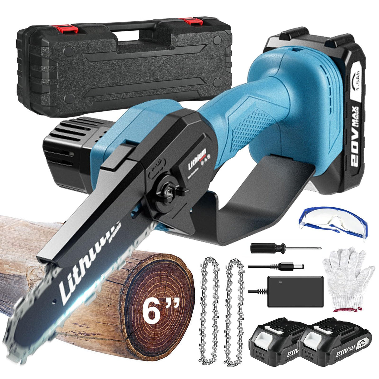 Mini Chainsaw Cordless 6-Inch with 2 Batteries 40V 19.2 Ft/s Battery Powered Electric Power Chain Saws with Security Lock, Upgraded Handheld Small ODOGYM