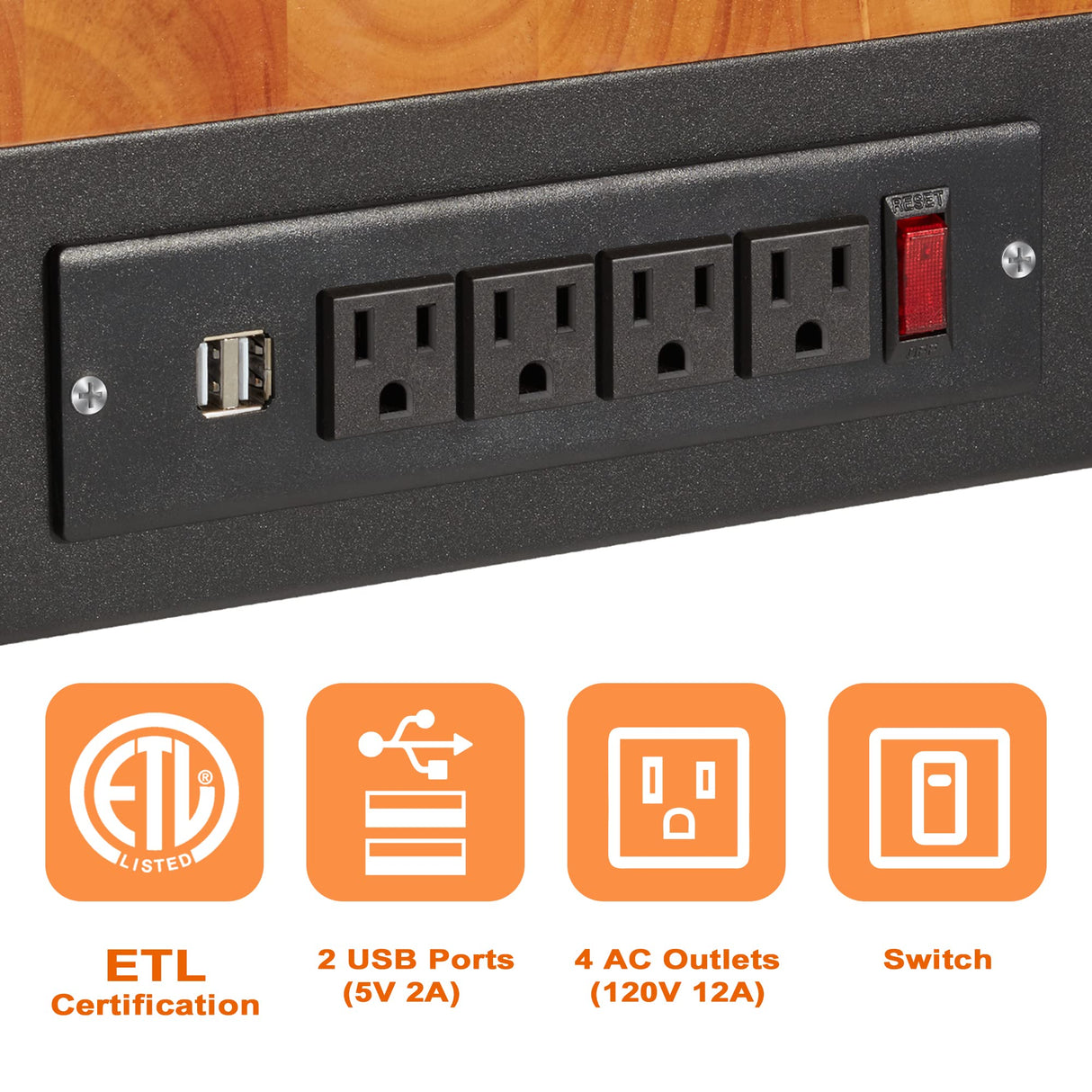 Haddockway Adjustable Workbench for Garage,48"x 24" Rubber Wood Top Work Bench with Power Outlets, Max 2000 Lbs Load Capacity Heavy Duty Workstation Haddockway